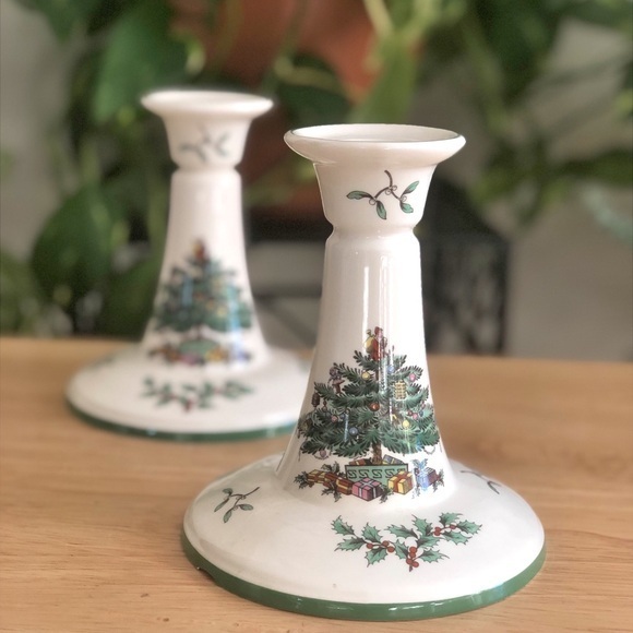 Christmas Tree collection by Spode 5 1/2” Inch Candle Stick Holder Vintage S3324 - Picture 1 of 11